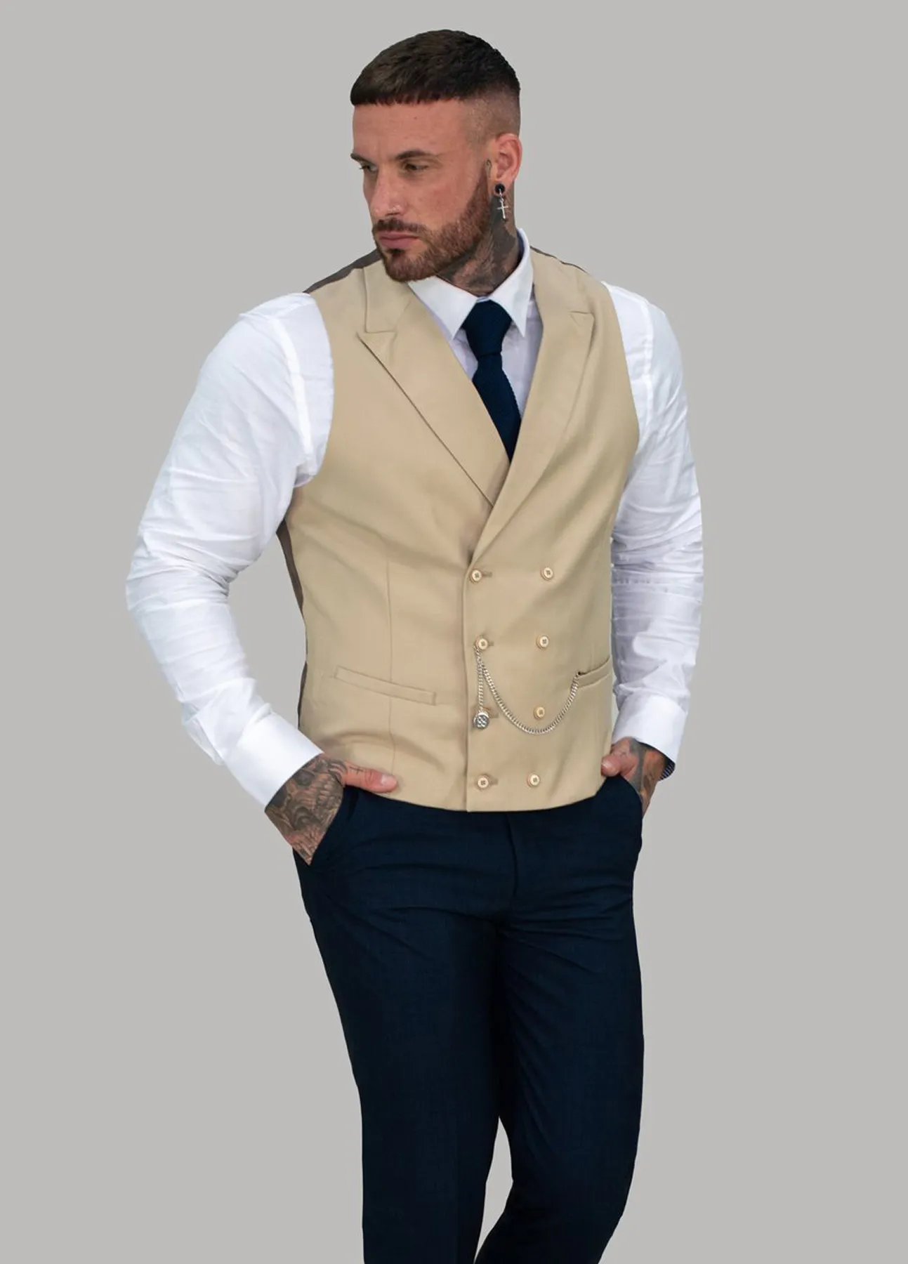 Cavani Lennox Beige Double Breasted Waistcoat