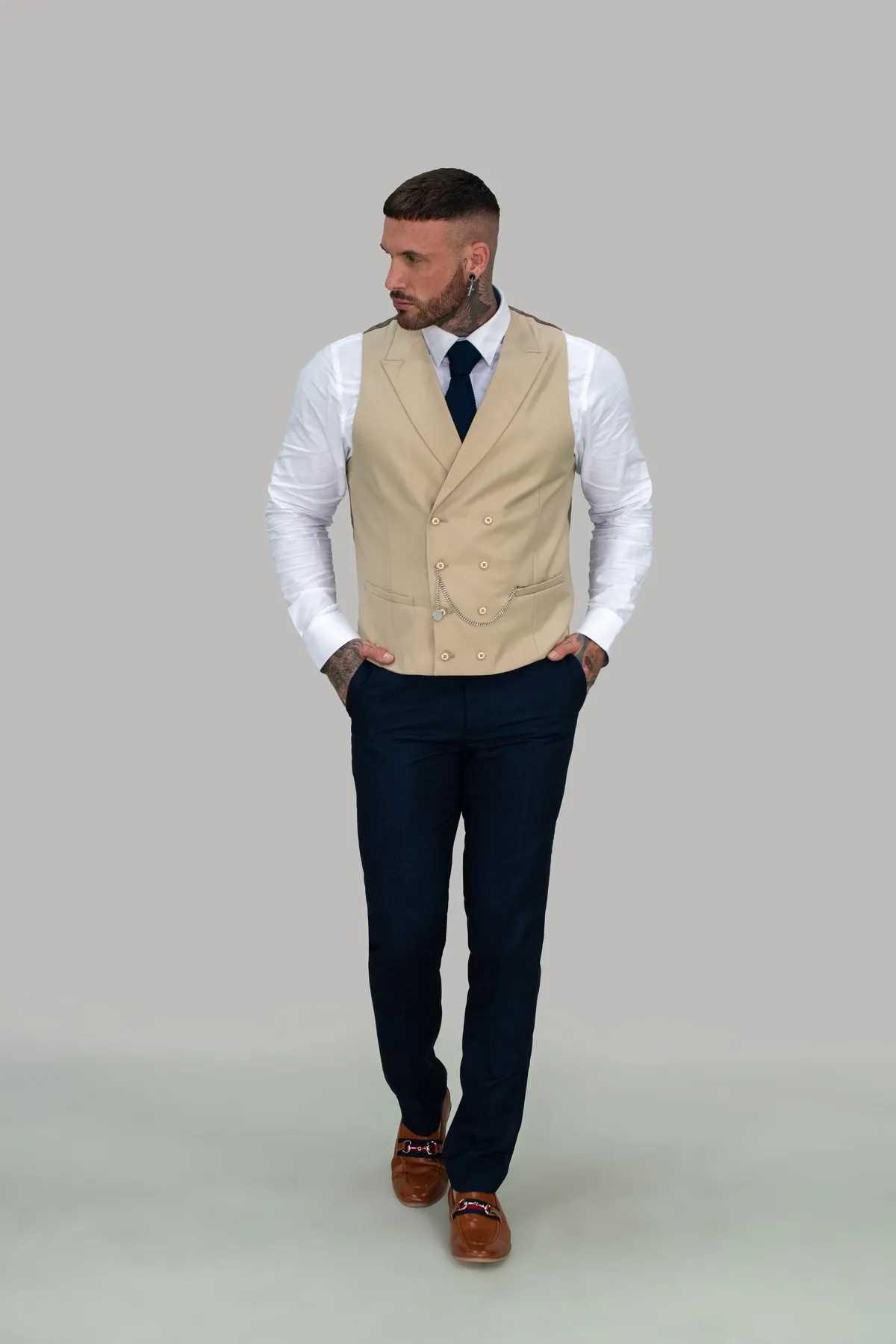 Cavani Lennox Beige Double Breasted Waistcoat