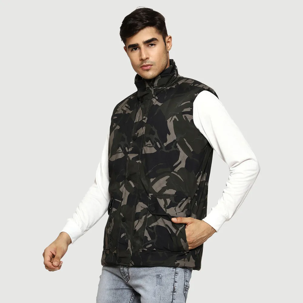 CL SPORT BY CARLTON LONDON CAMOUFLAGE SLEEVE LESS PUFFER JACKET FOR MEN