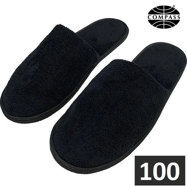 Closed Toe Fleece Slip On Slippers Black Hotel/Bath/Guest/Home 100 Pairs Bulk