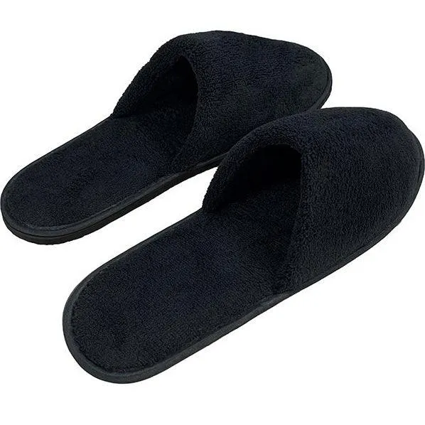 Closed Toe Fleece Slip On Slippers Black Hotel/Bath/Guest/Home 100 Pairs Bulk