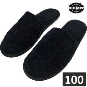 Closed Toe Fleece Slip On Slippers Black Hotel/Bath/Guest/Home 100 Pairs Bulk