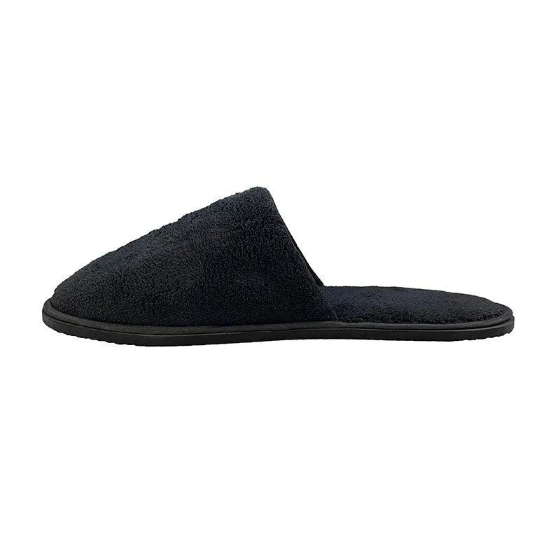 Closed Toe Fleece Slip On Slippers Black Hotel/Bath/Guest/Home 100 Pairs Bulk