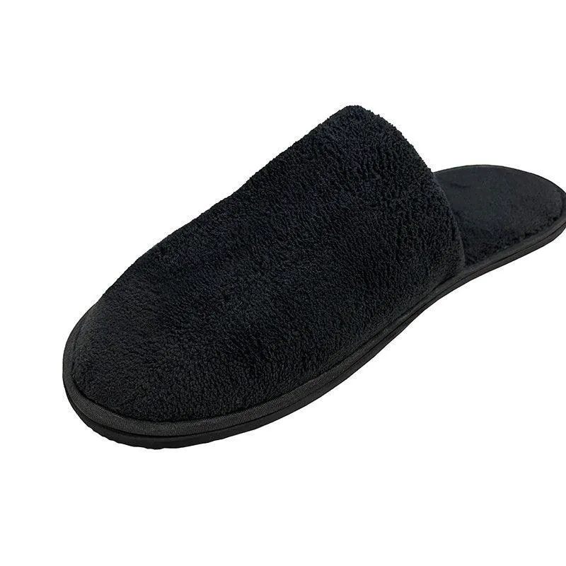 Closed Toe Fleece Slip On Slippers Black Hotel/Bath/Guest/Home 100 Pairs Bulk