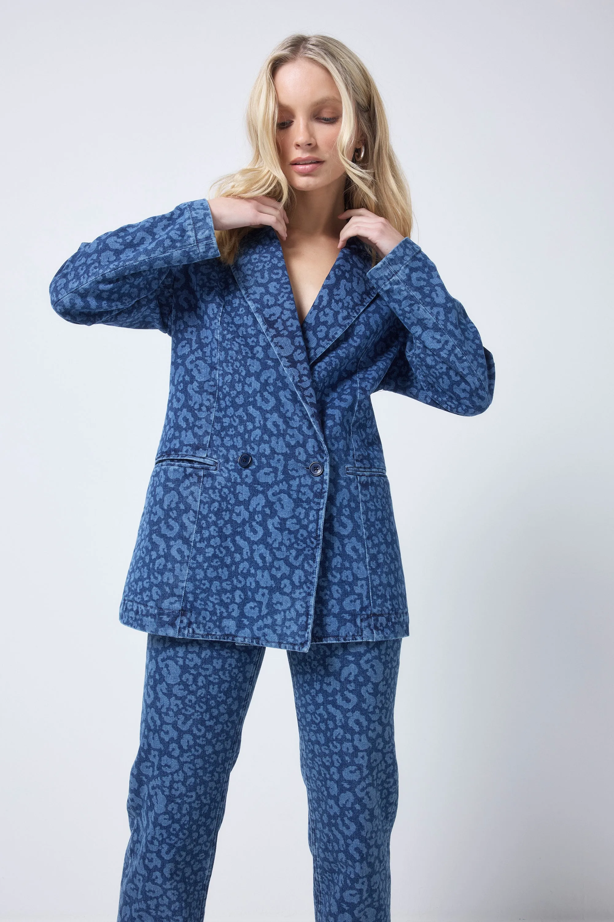 COMING SOON: Authentic Indigo Leopard Printed Denim Blazer