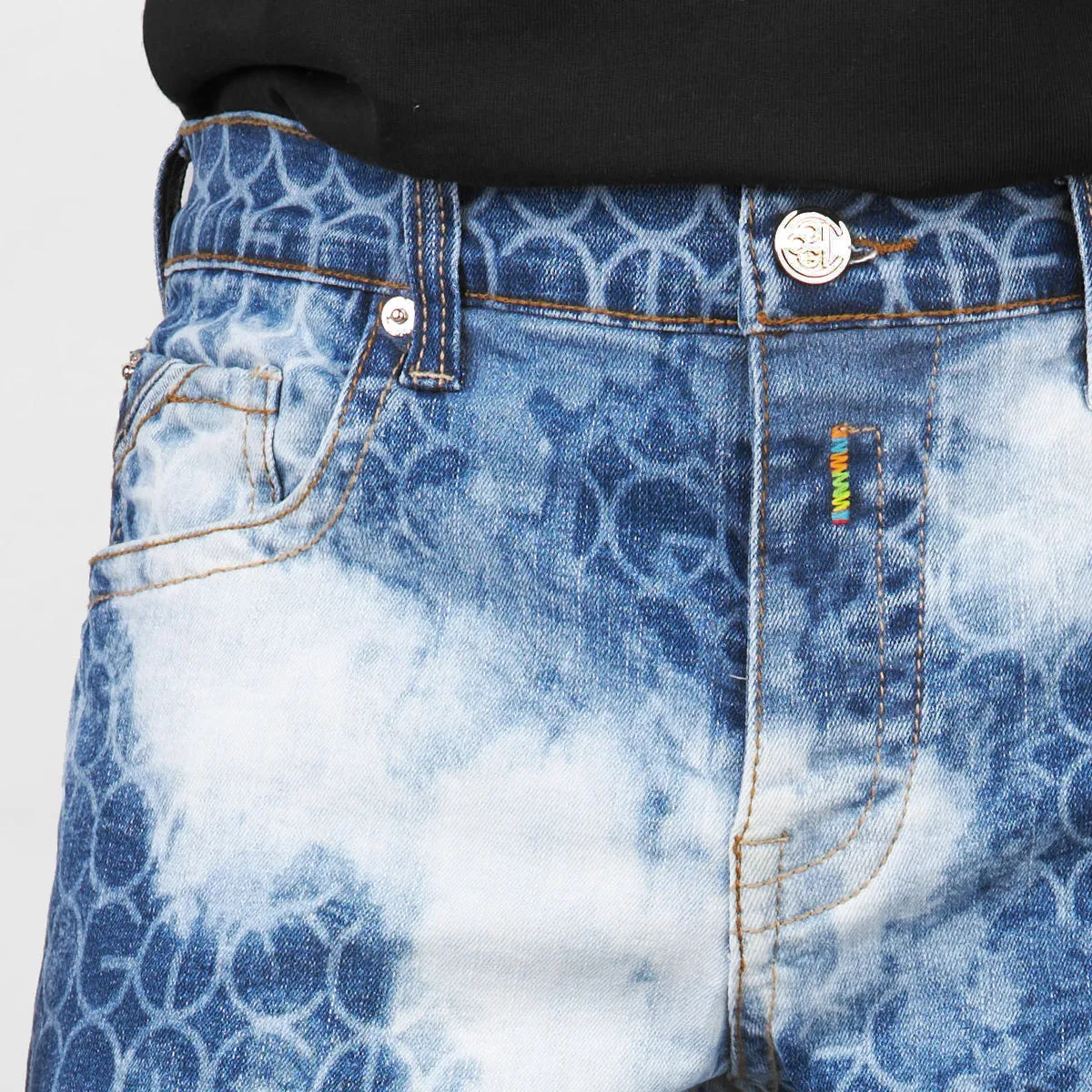 COOGI LINK (MIXED-MEDIA SWEATER PIECED) DENIM JEANS