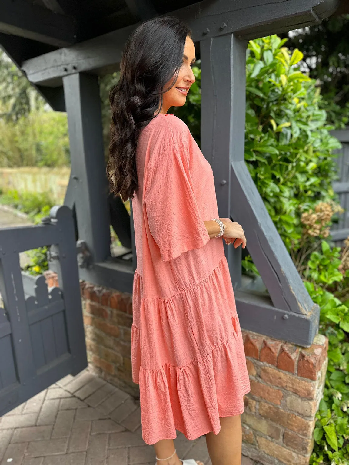 Coral Crochet Tiered Tunic Dress Brenda