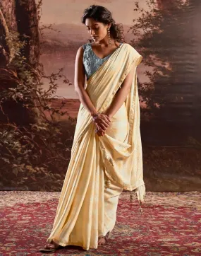 Cream Chiffon Plain Sarees