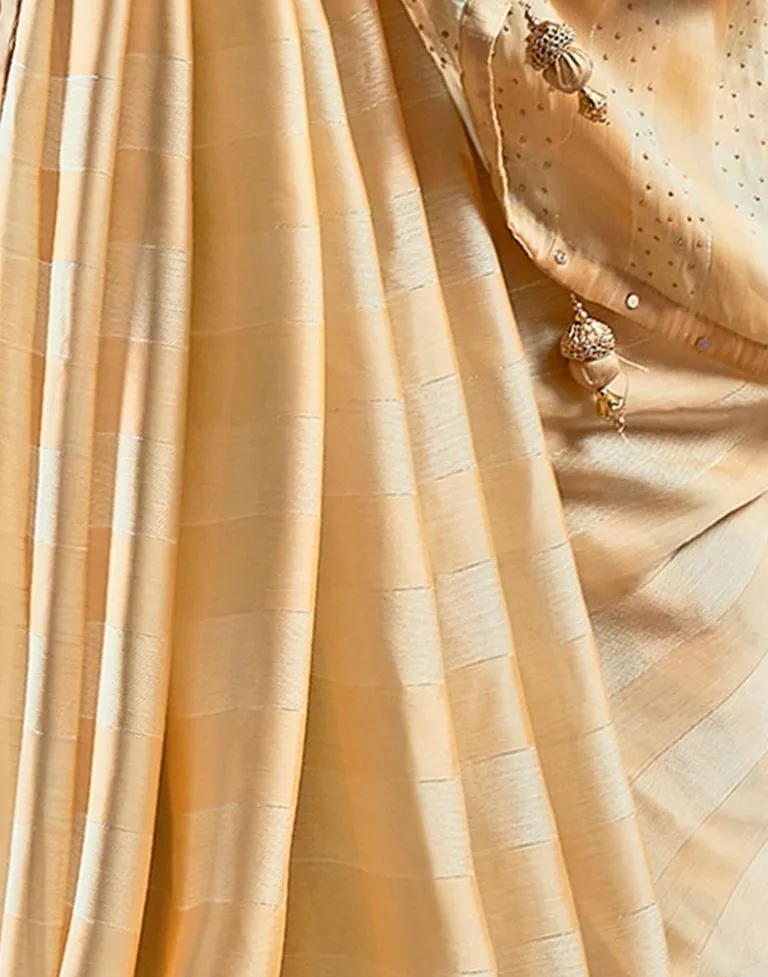 Cream Chiffon Plain Sarees