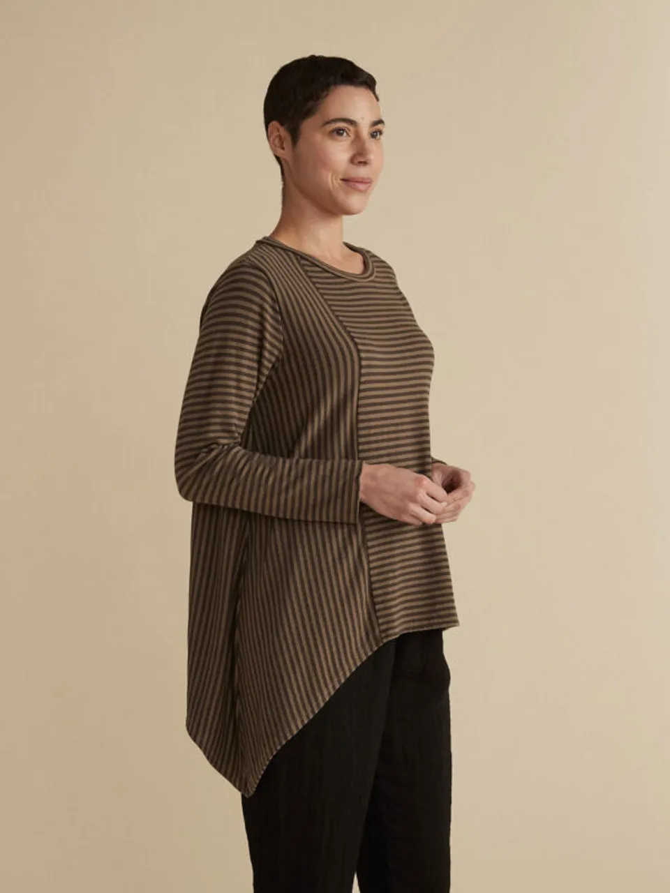 Cut Loose Grey Stripe Fleece Asymmetrical Tee