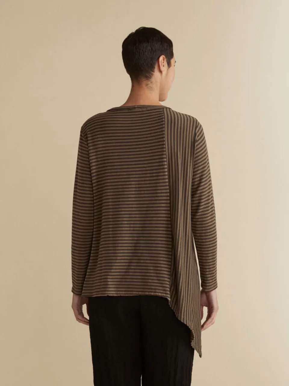 Cut Loose Grey Stripe Fleece Asymmetrical Tee