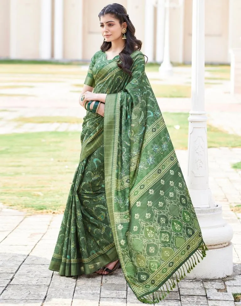 Dark Green Silk Printed Sarees