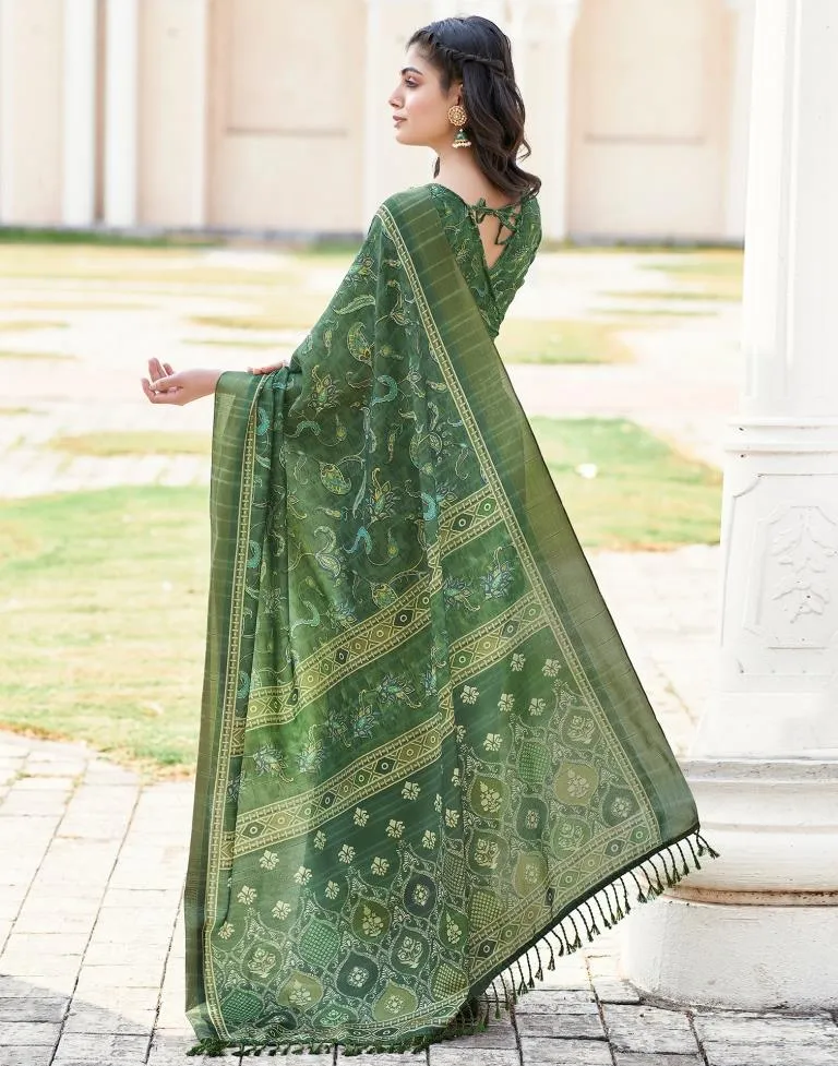 Dark Green Silk Printed Sarees