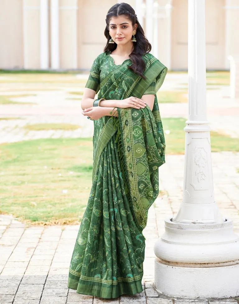 Dark Green Silk Printed Sarees