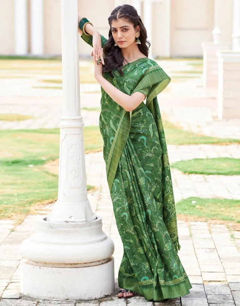 Dark Green Silk Printed Sarees