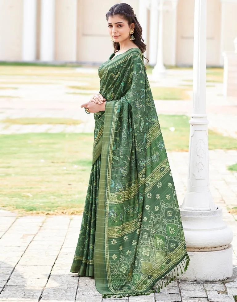 Dark Green Silk Printed Sarees