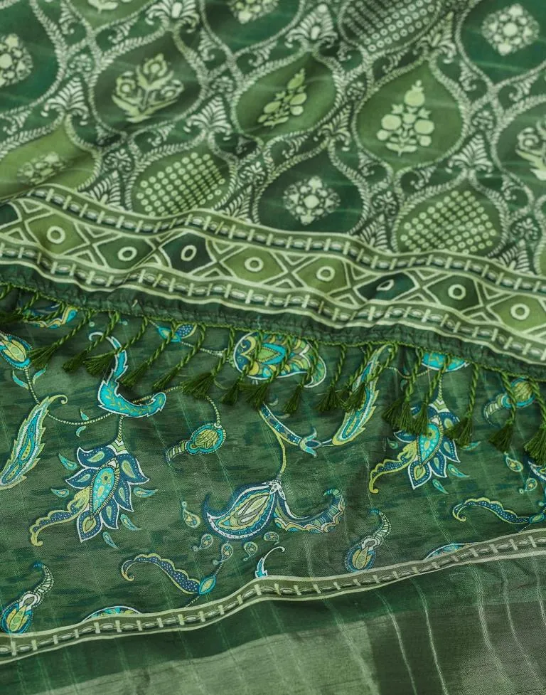 Dark Green Silk Printed Sarees