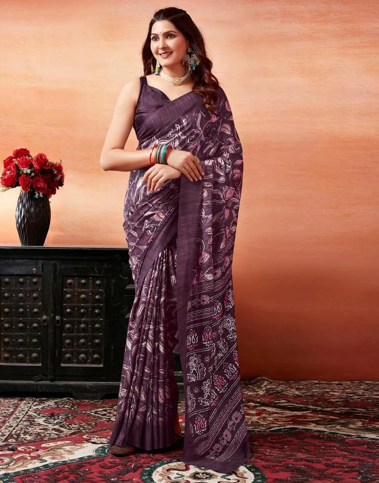 Dark Purple Silk Printed Sarees