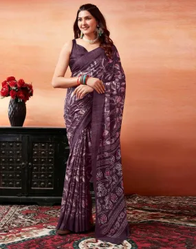 Dark Purple Silk Printed Sarees