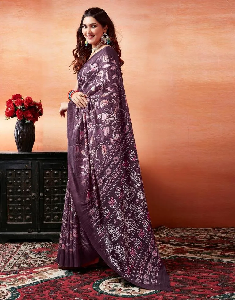 Dark Purple Silk Printed Sarees