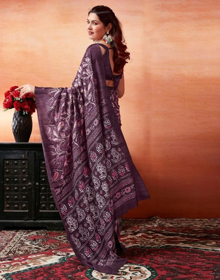 Dark Purple Silk Printed Sarees