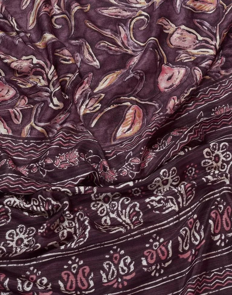 Dark Purple Silk Printed Sarees