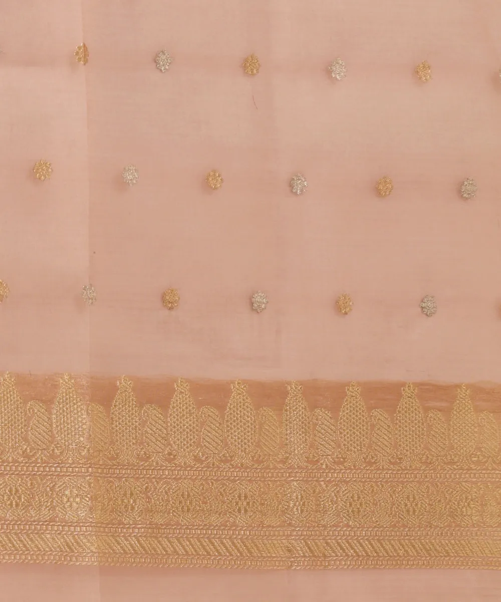 Dusty Pink Handloom Pure Kora Silk Banarasi Saree With Sona Rupa Booti