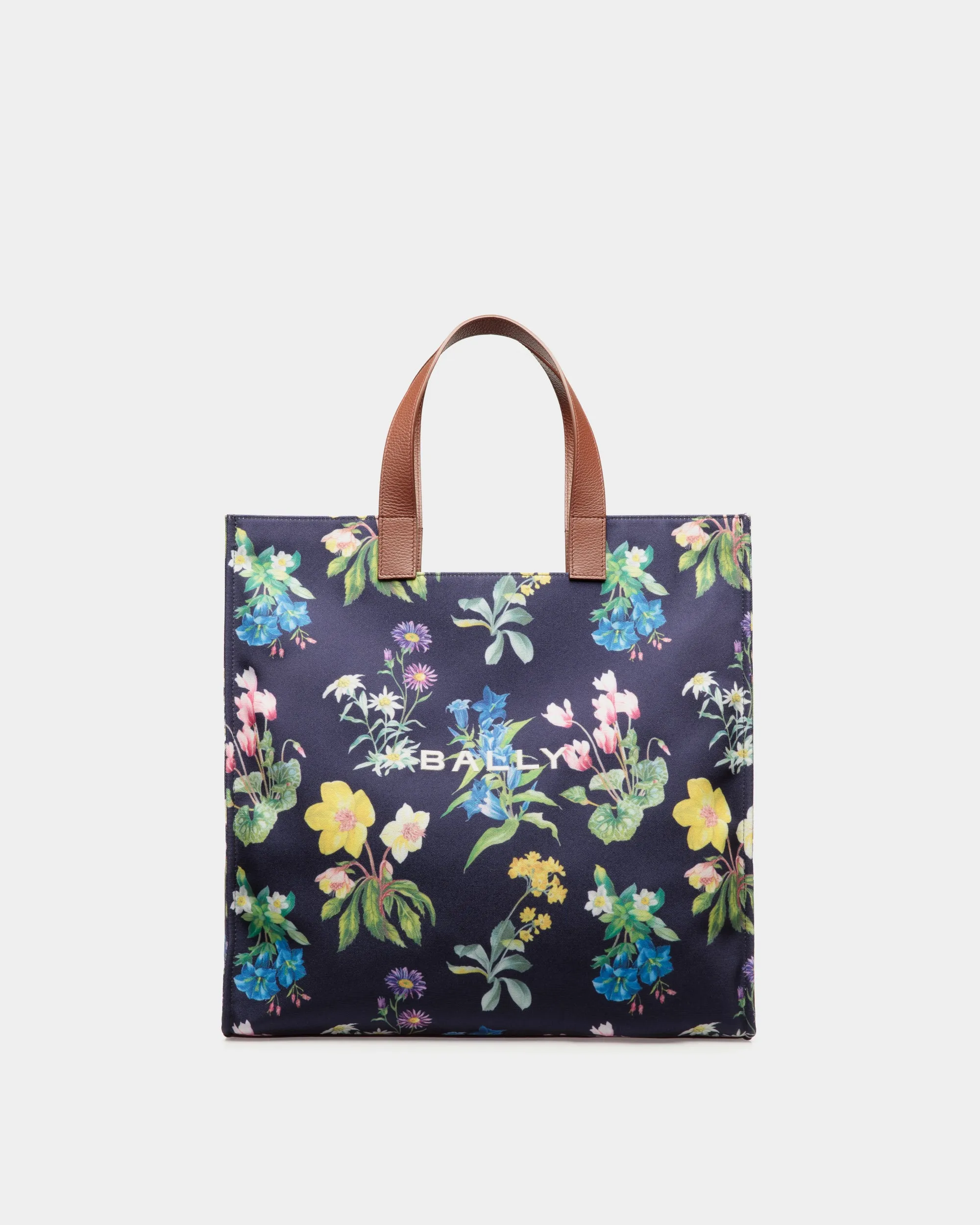 Easy Bally Tote Bag In Mountain Flower Print Canvas And Leather