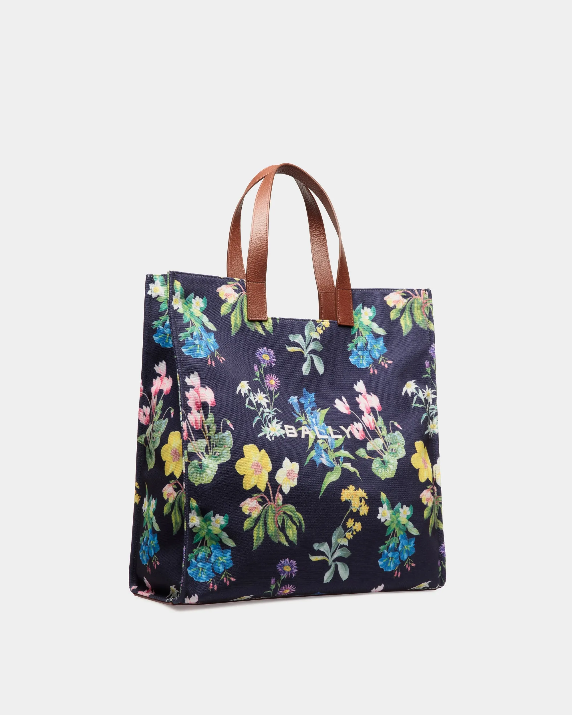 Easy Bally Tote Bag In Mountain Flower Print Canvas And Leather