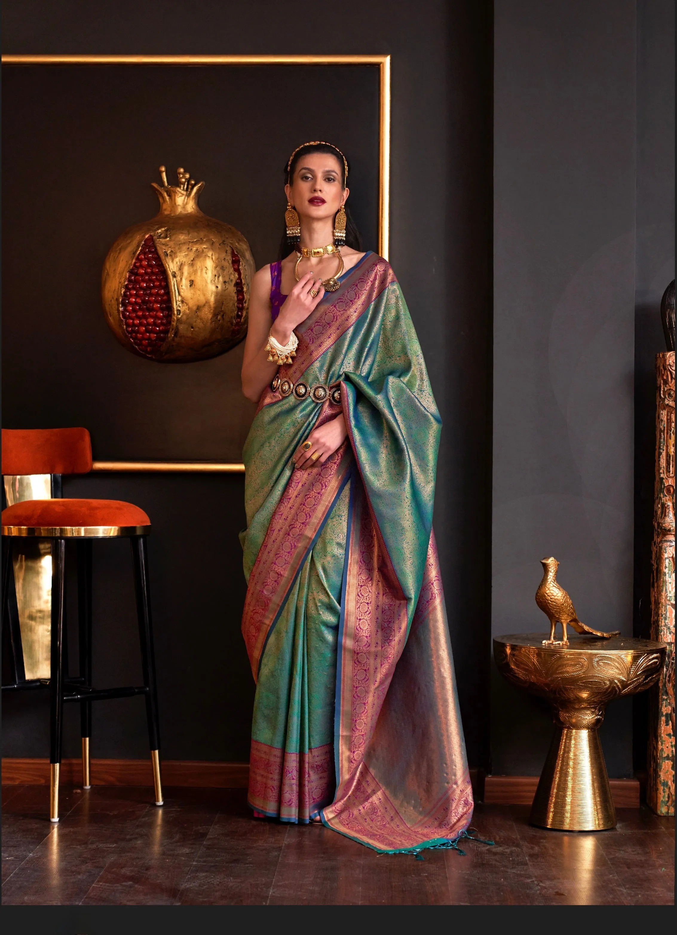 Ethnic Green Colour Handloom Silk Saree