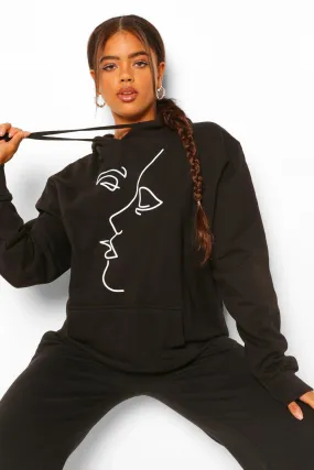 Face Line Drawing Oversized Hoodie