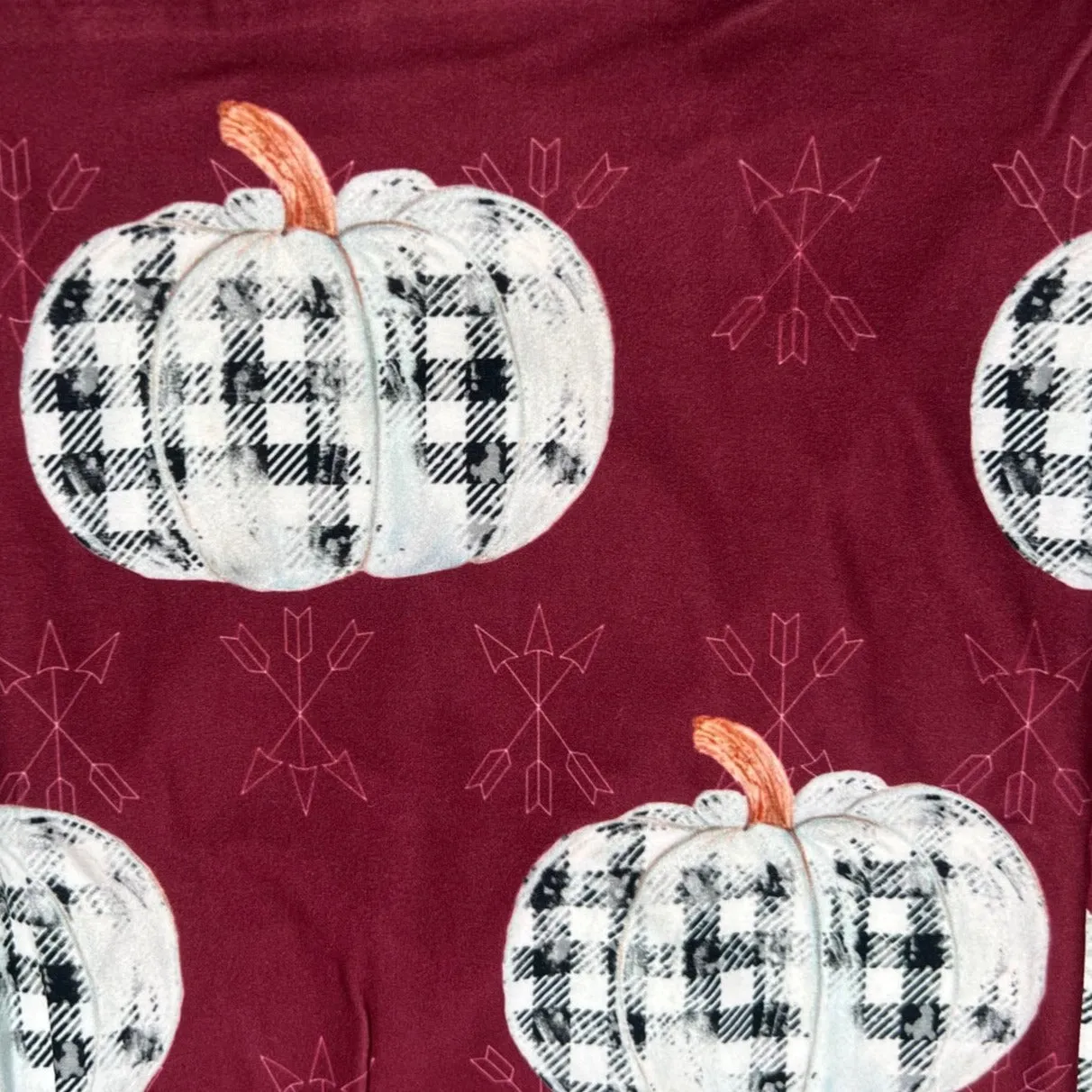 Farmhouse Plaid Pumpkins Burgundy Soft Leggings