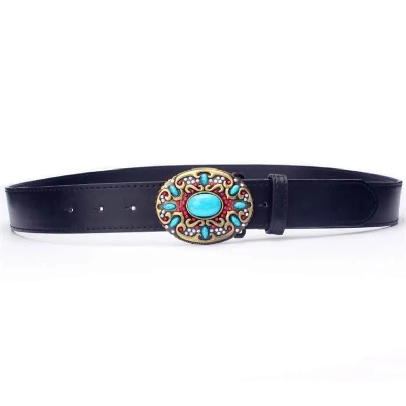 Fashionable Cowskin Leather Belts with Turquoise Stones for Women