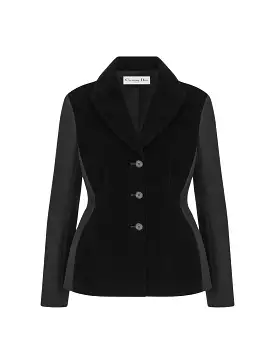 FITTED JACKET in black wool and silk with velvet effect