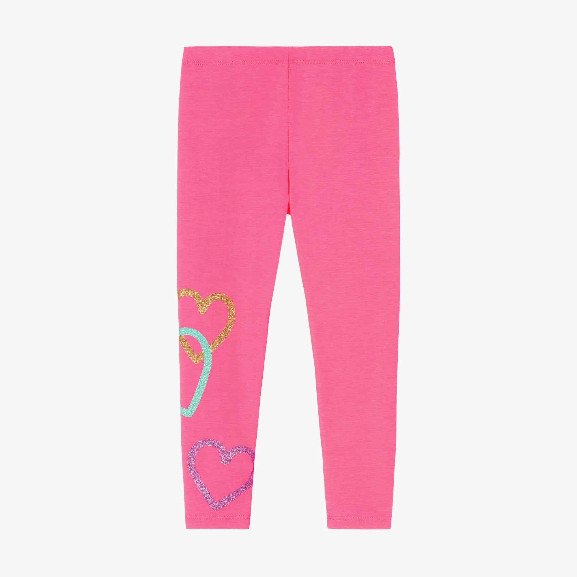 Girls Neon Pink Cotton Heart Leggings