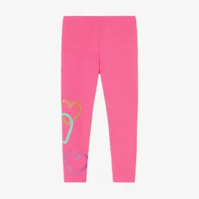 Girls Neon Pink Cotton Heart Leggings