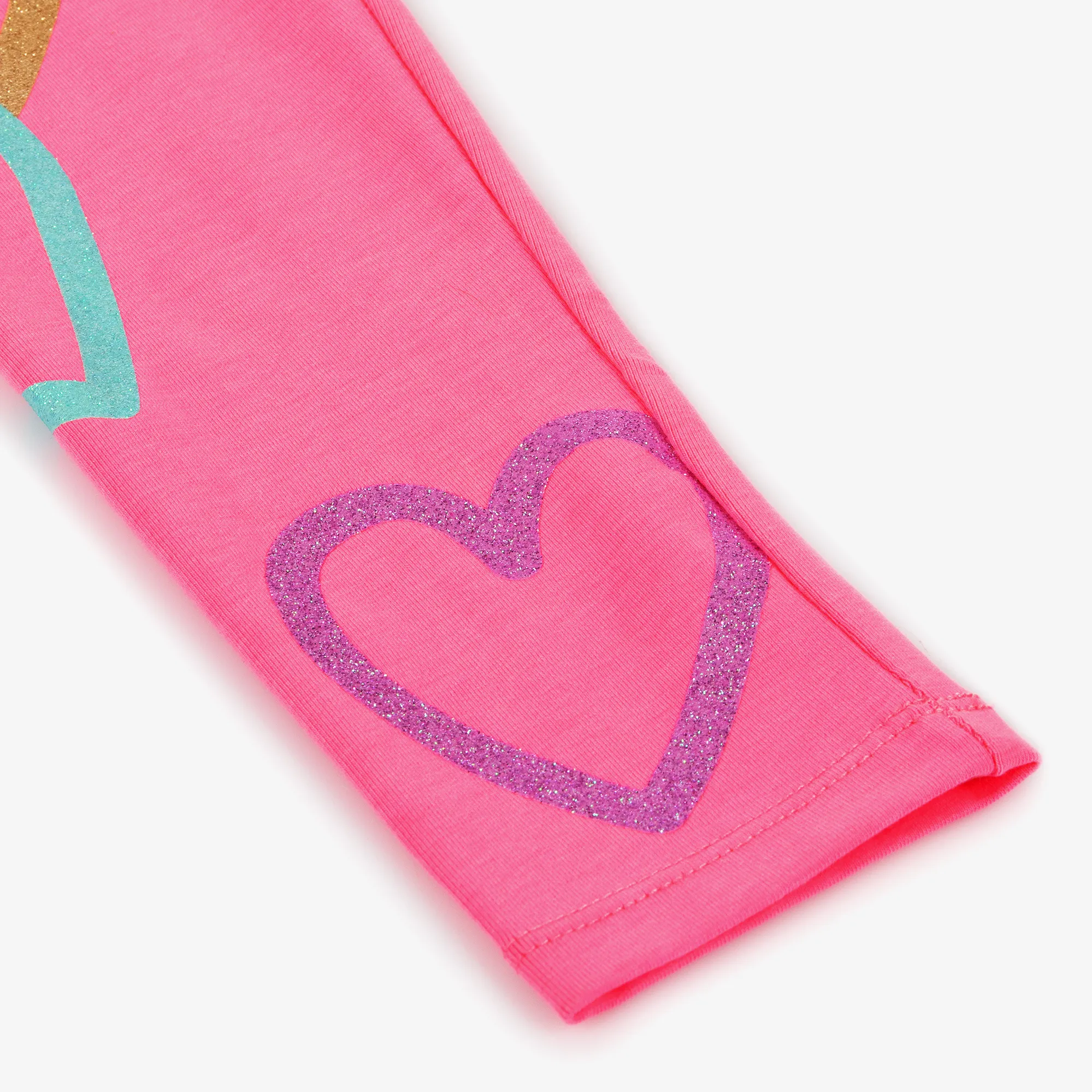 Girls Neon Pink Cotton Heart Leggings