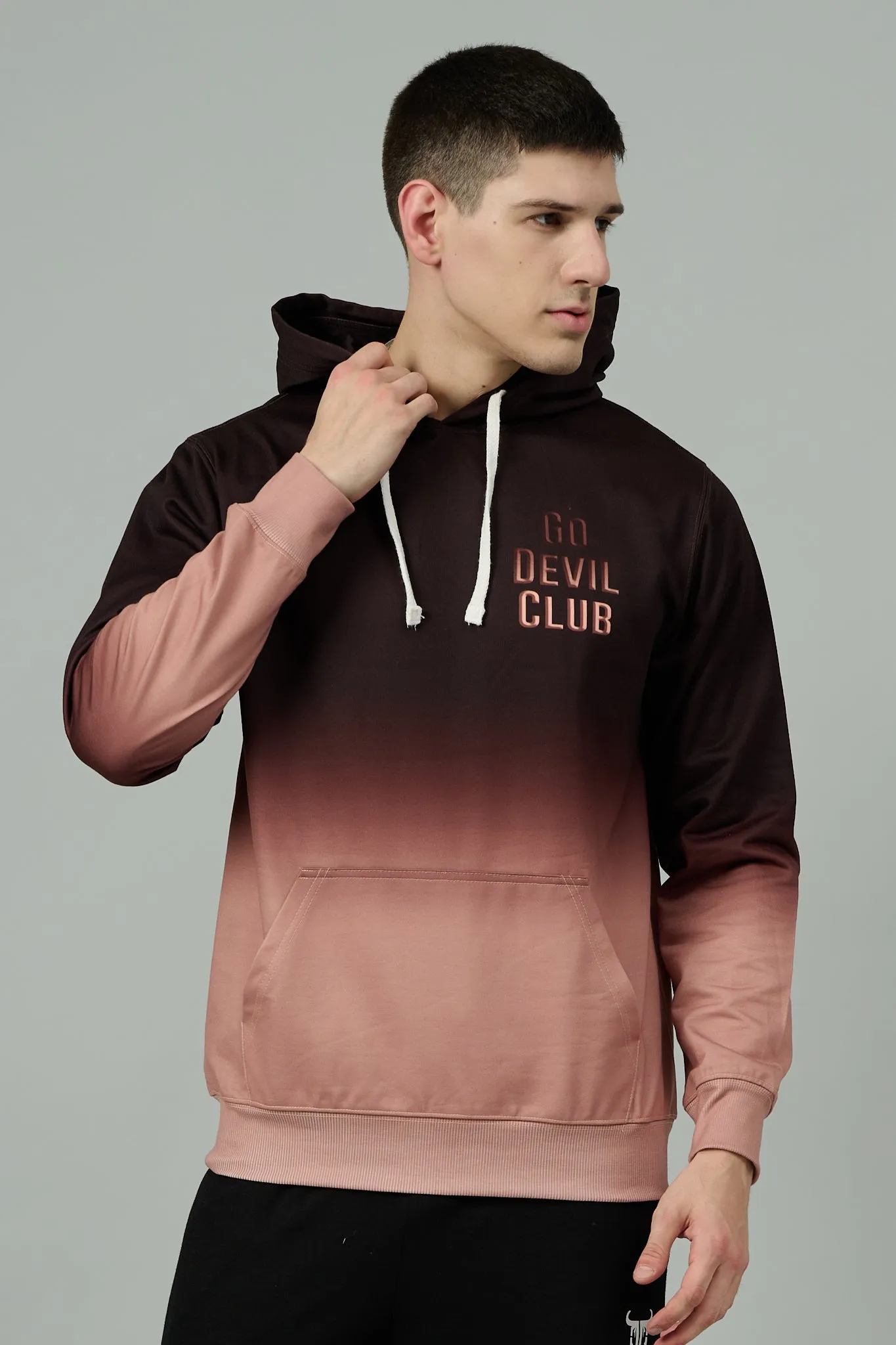 Go Devil Club Printed Rose Gold & Brown Hoodie for Men