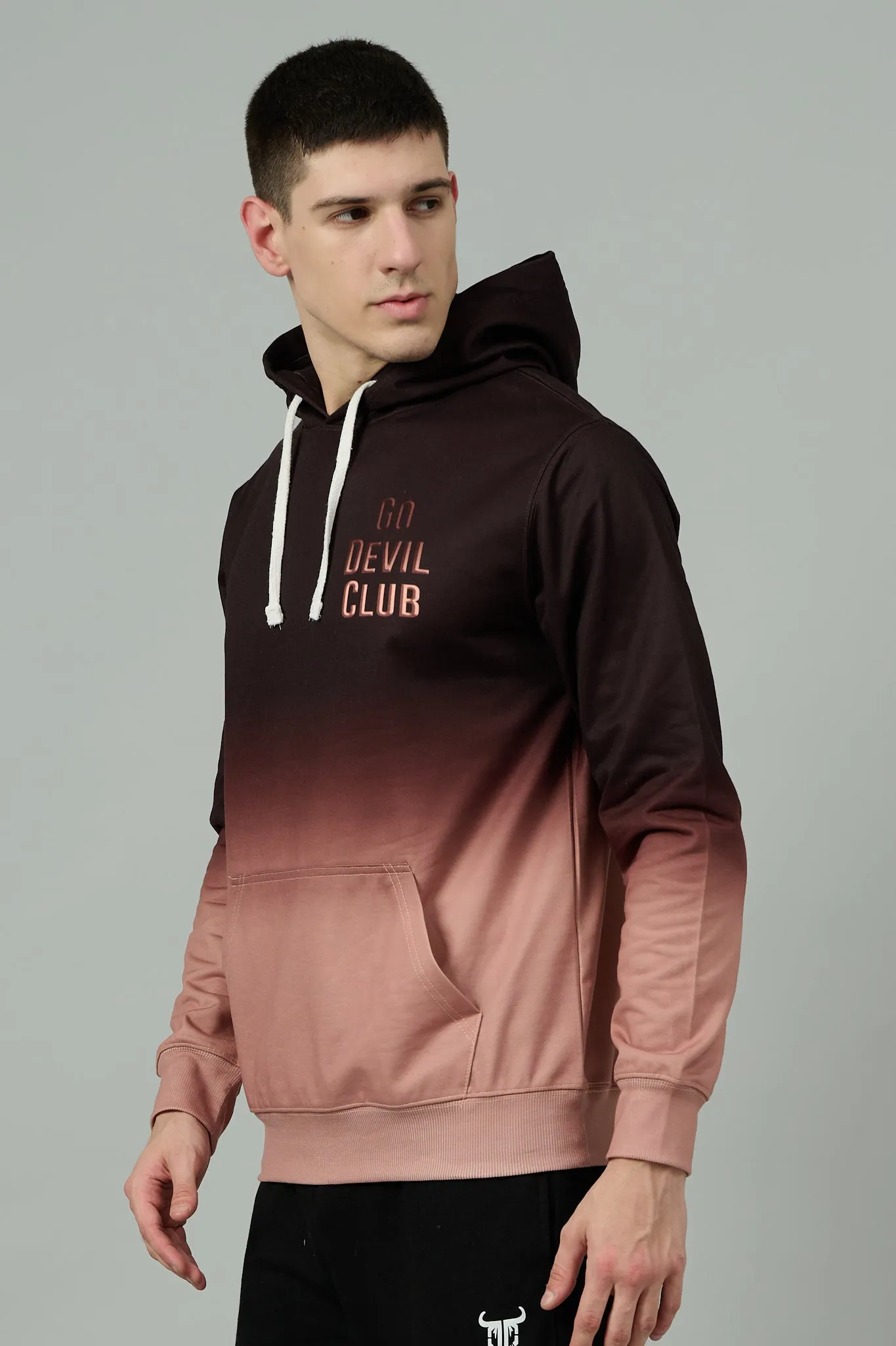 Go Devil Club Printed Rose Gold & Brown Hoodie for Men