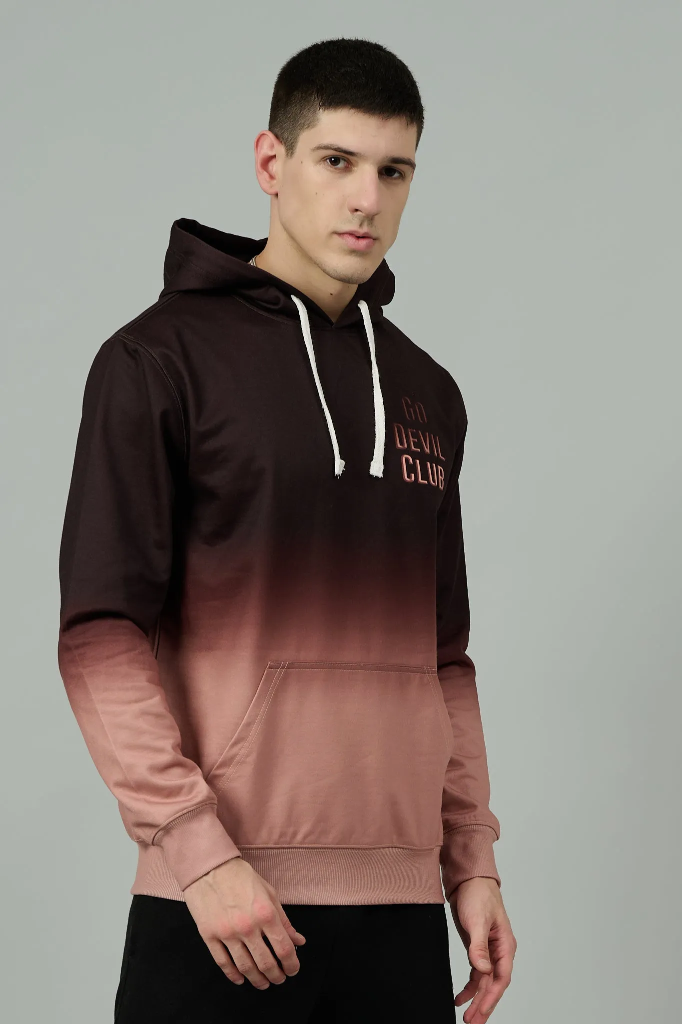 Go Devil Club Printed Rose Gold & Brown Hoodie for Men