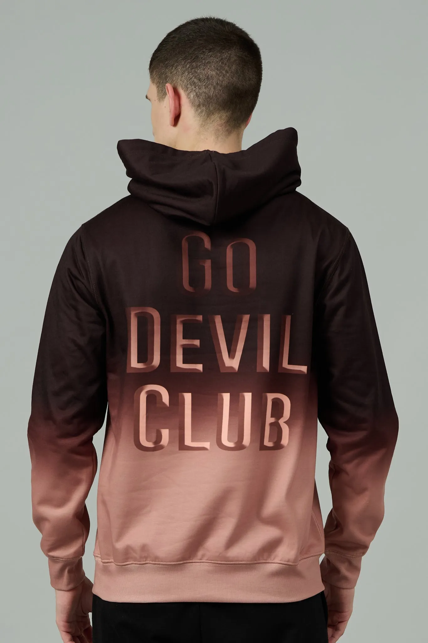 Go Devil Club Printed Rose Gold & Brown Hoodie for Men