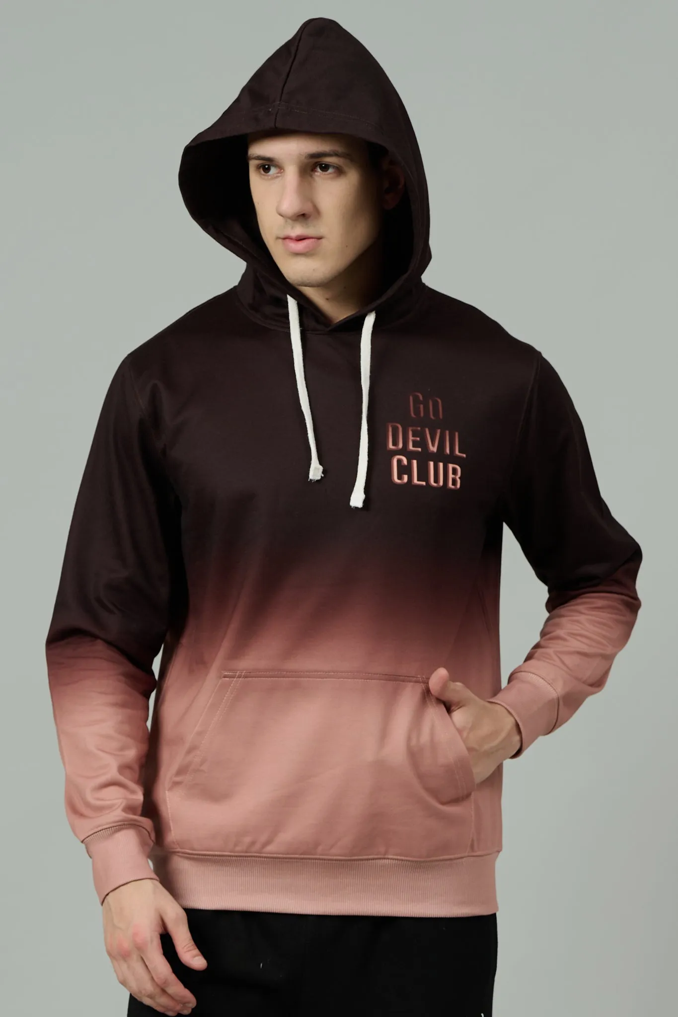 Go Devil Club Printed Rose Gold & Brown Hoodie for Men