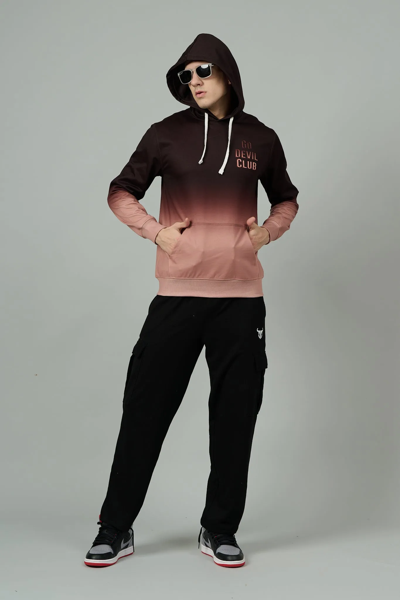 Go Devil Club Printed Rose Gold & Brown Hoodie for Men