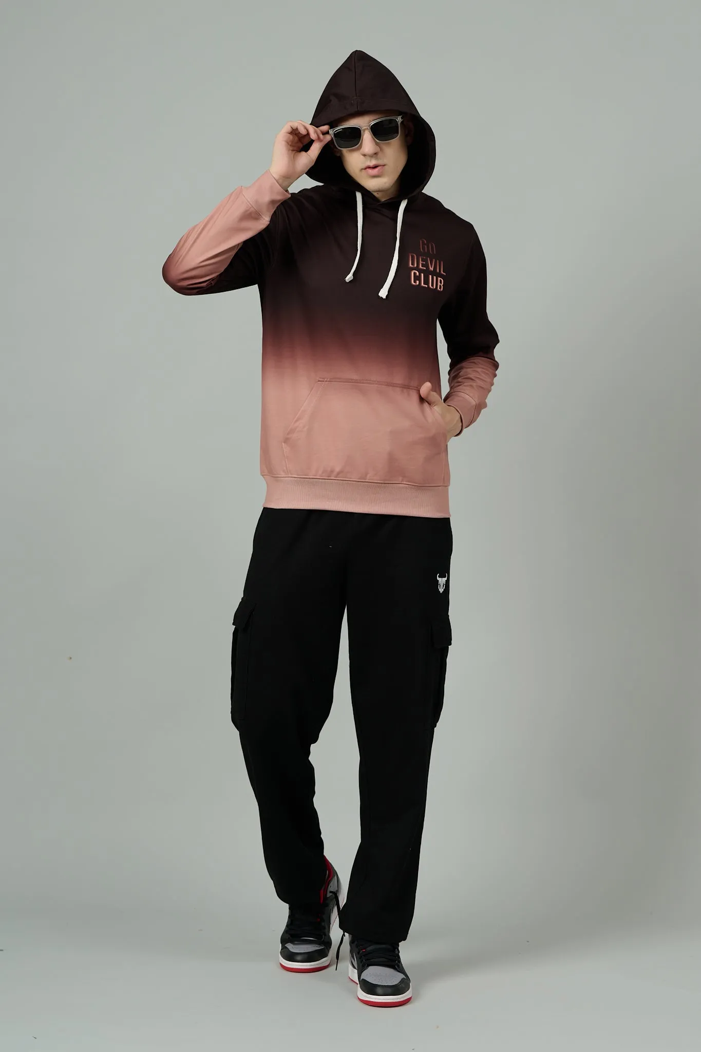 Go Devil Club Printed Rose Gold & Brown Hoodie for Men