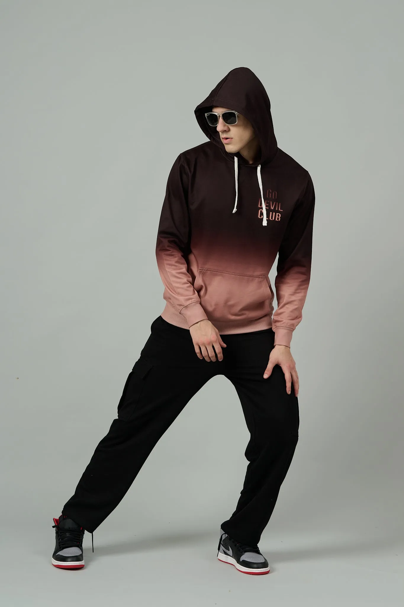 Go Devil Club Printed Rose Gold & Brown Hoodie for Men