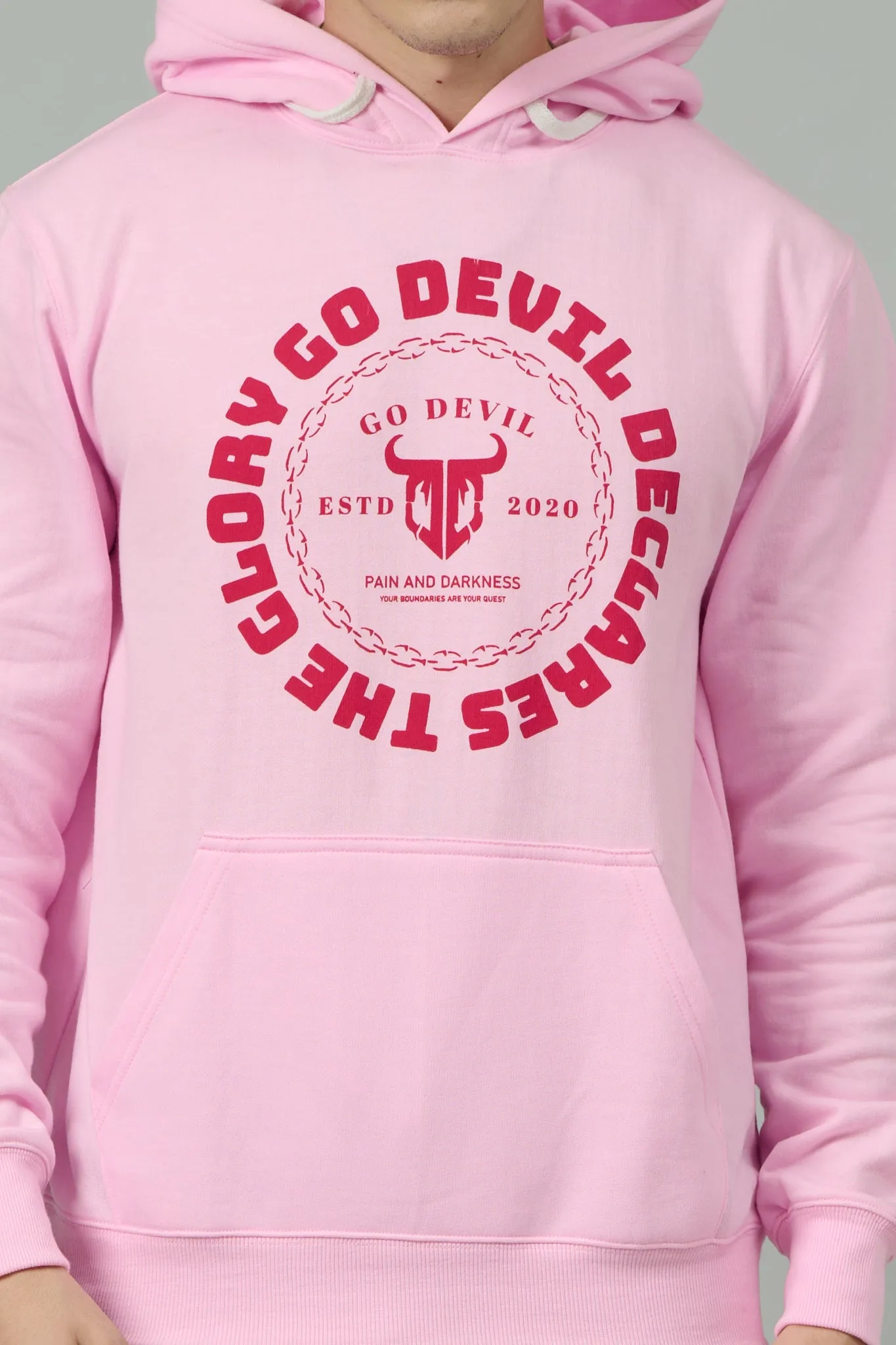 Go Devil Logo Printed Pink Hoodie for Men