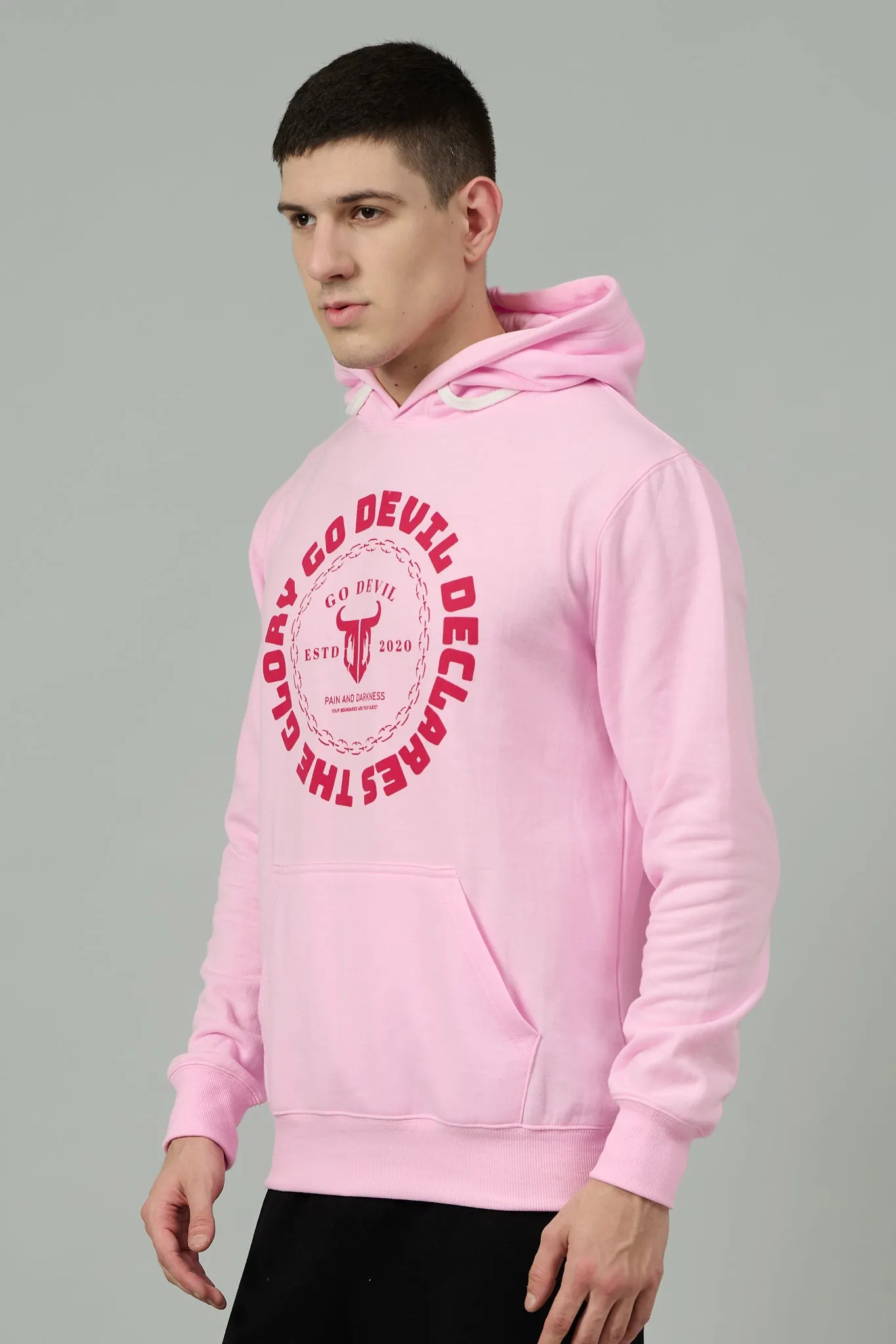 Go Devil Logo Printed Pink Hoodie for Men