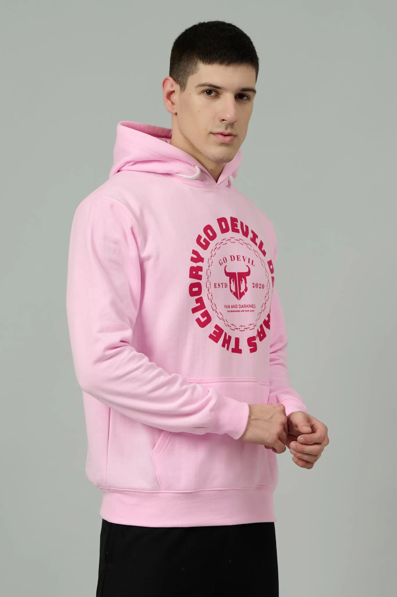 Go Devil Logo Printed Pink Hoodie for Men