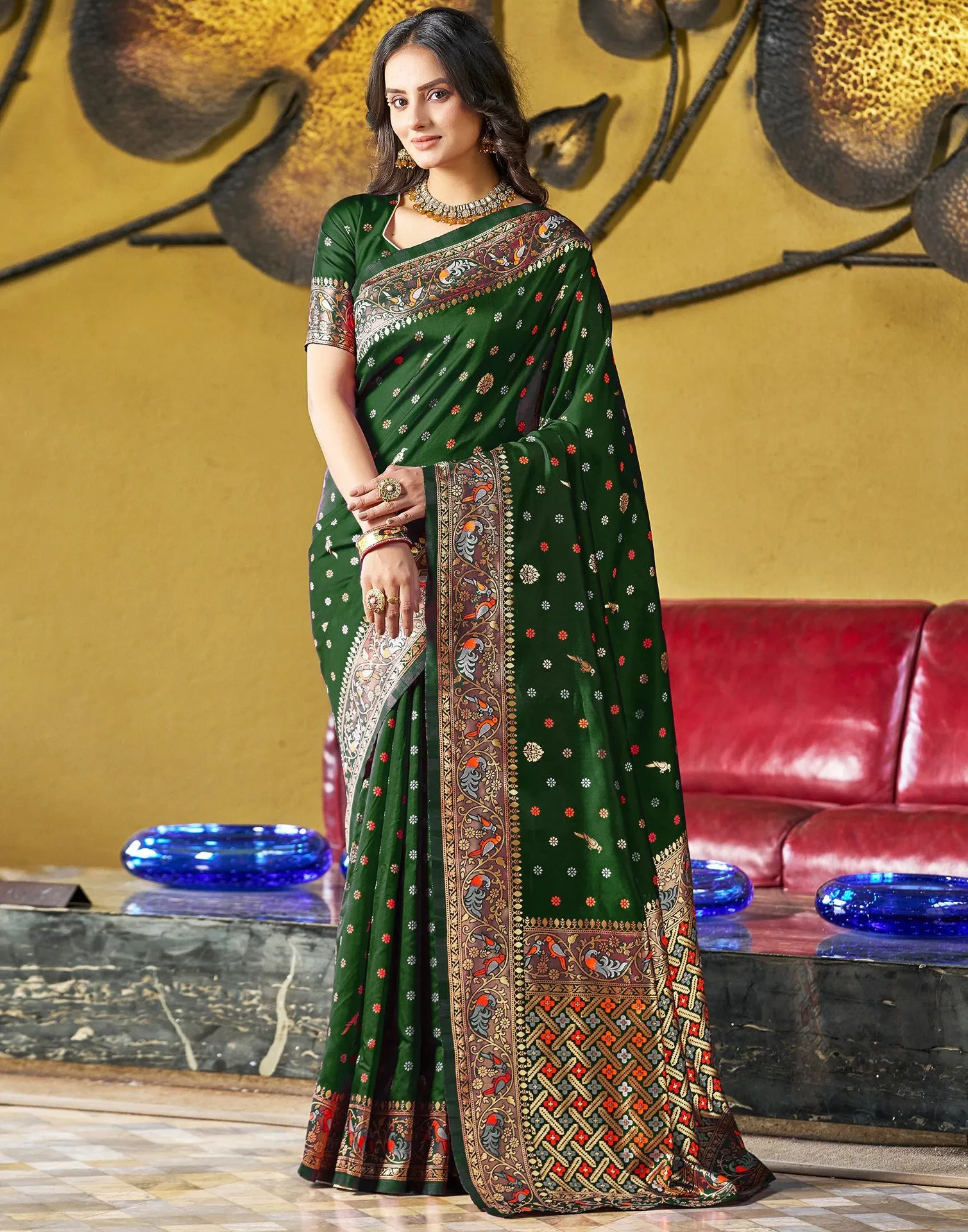 Green Jacquard Silk Saree