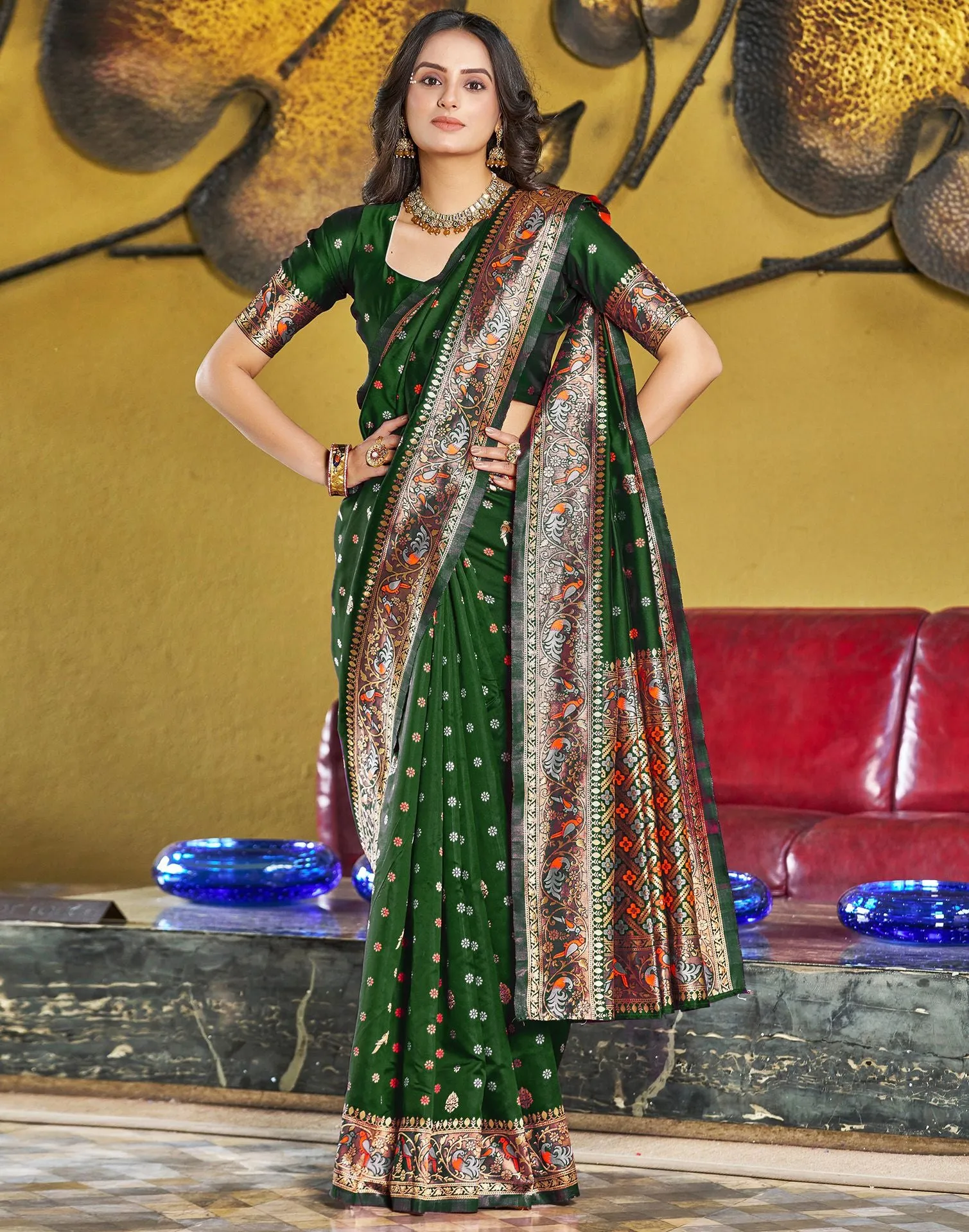 Green Jacquard Silk Saree